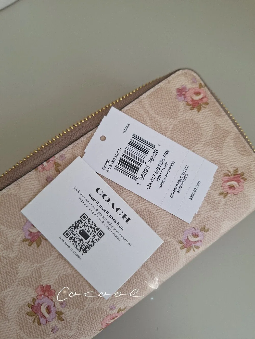 NWT Coach CAR06 Long Zip Around Wallet Signature Canvas Floral Gold/Sand Multi